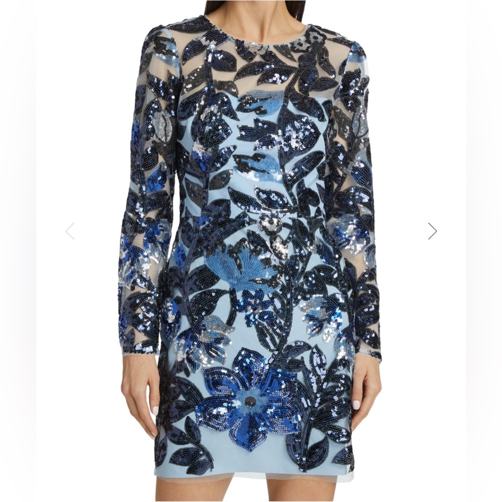 MARCHESA NOTTE***Blue Long Sleeve Botanical Dress***US 6***$795